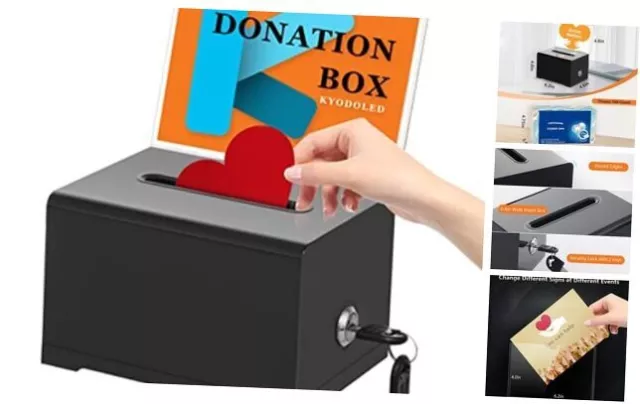 Black Donation Box with Lock,Ballot Box with Sign Black(1 Pack)