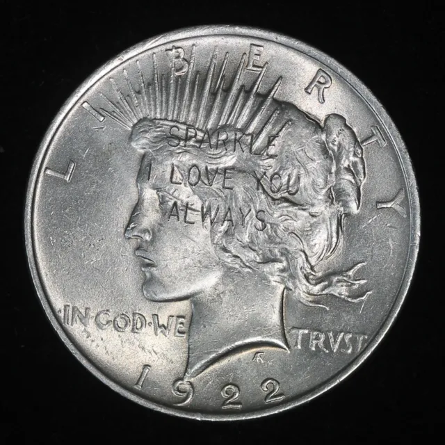 1922 Peace Dollar - Counter-Stamped -'Sparkle I Love You Always'    TQRAW2224/RQ