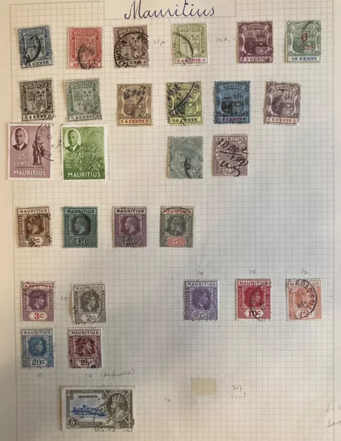 british commonwealth Mauritius 28 Used stamp collection On One Page (lot 528)