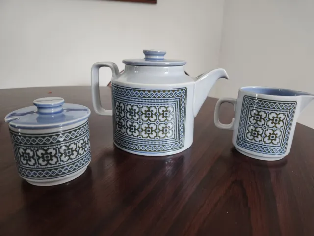 Hornsea Pottery Blue Tapestry Tea Set, Inc Teapot Sugar Bowl And Milk Jug