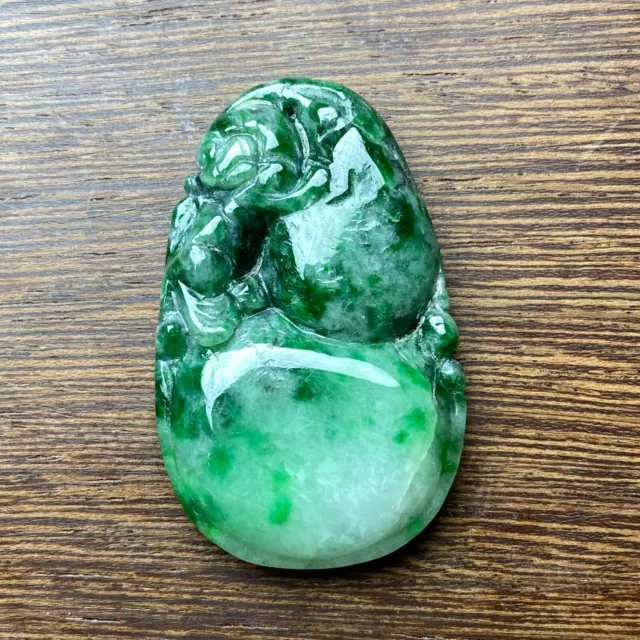 Antique Chinese Natural Deep Green Jadeite Jade Gourd Pendant Statue