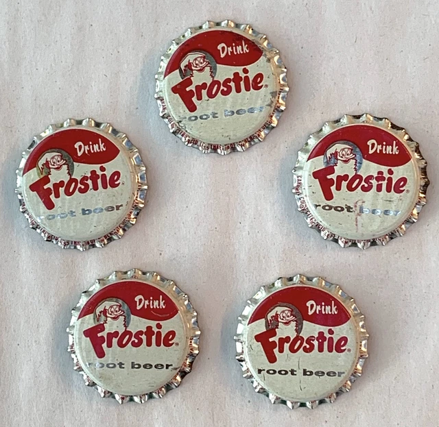 Lot of 5 1950s FROSTIE ROOT BEER Unused NOS Soda Bottle Caps with Cork Liners