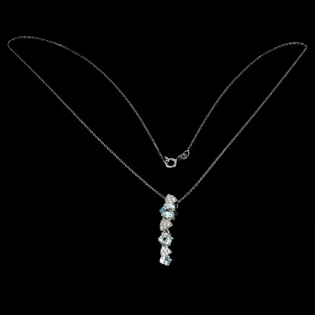 Heated Trilliant Sky Blue Topaz 6x6mm Cz 925 Sterling Silver Necklace 18 Inches 3