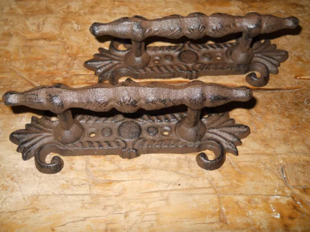 2 Large Cast Iron Antique Style FANCY Barn Handle Gate Pull Shed Door Handles #2