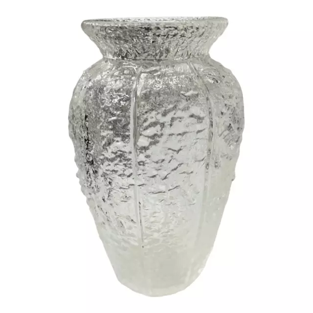 Clear Textured Art Glass 7" Urn Style Flower Vase frosted look mid century style