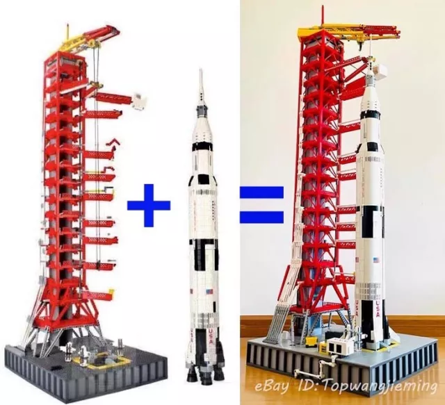 Set of Apollo USA NASA Saturn V LAUNCH Tower + Apollo Saturn V Rocket bricks Toy