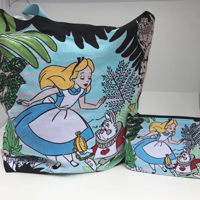 Disney Store Alice Wonderland Large Canvas Tote Pouch Cosmetic Bag Purse Retired