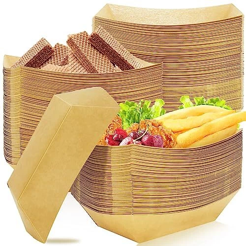 150 Pack Kraft Food Trays, 3 LB Paper Food Boats, Disposable Brown 3lb