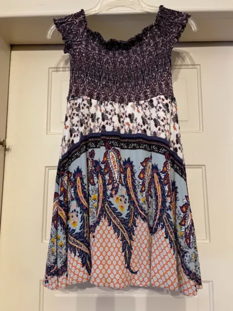 Love Fire Dress Size Small  Multicolored  Elastic top  Off shoulder sleeve Short