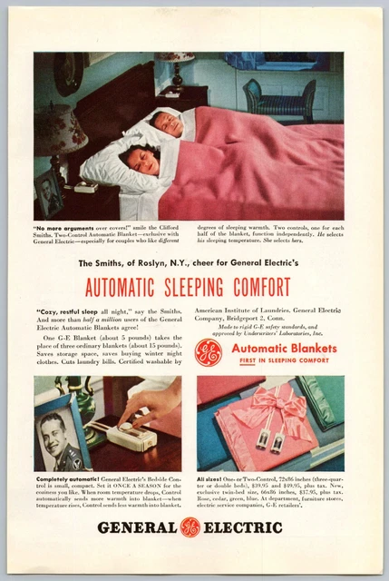 1947 GENERAL ELECTRIC Automatic Blanket Vintage Print Ad The