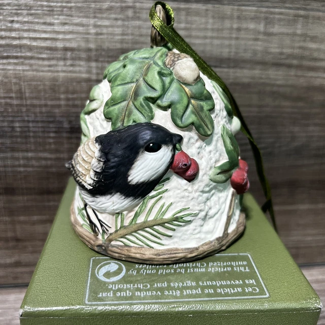 Vtg Pfaltzgraff Portfolio Ceramic Bell Chickadee Bird Winterwood 2001 Christmas