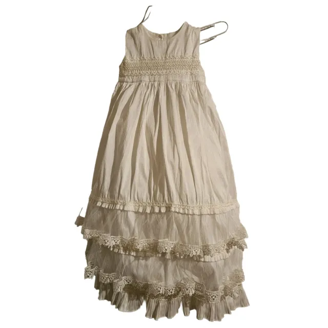 Vintage Long White Baptism Dress Christening Gown With Tulle And Lace Handmade