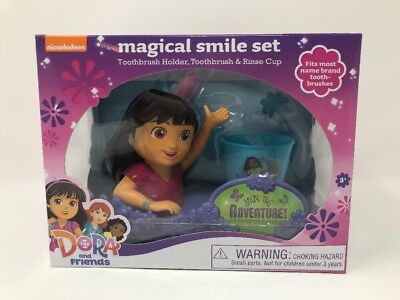 Dora The Explorer Mágico Sonrisa Cepillo de dientes conjunto con soporte Enjuague Taza Baño Nuevo