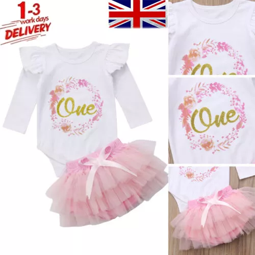 Cute Baby Girl 1st Birthday Party Dress Floral Romper Tutu Skirt Outfit Clothes
