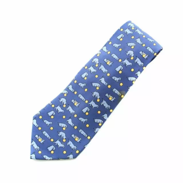 HERMES tie regular tie whole pattern dog 100% silk silk blue width 9cm used