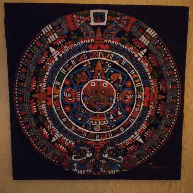 Azteken Kalender Wandbild Galerieware Handarbeit Mexiko Maya