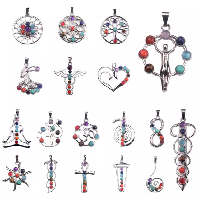 Chakra Necklace Silver 7 Chakra Tree of Life Pendant Jewelry for Women Men