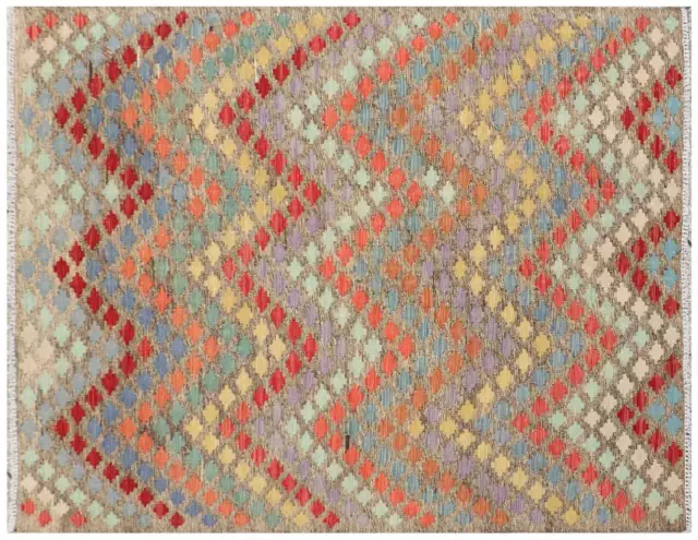 Afghan Maimana Kelim Teppich 150x200 Handgewebt Bunt Geometrisch Handarbeit x