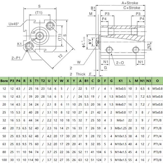 SDA16/20/25/32/40/50/63/80/90/100mm Bore Thin Pneumatic Compact Air Cylinder Lot 3