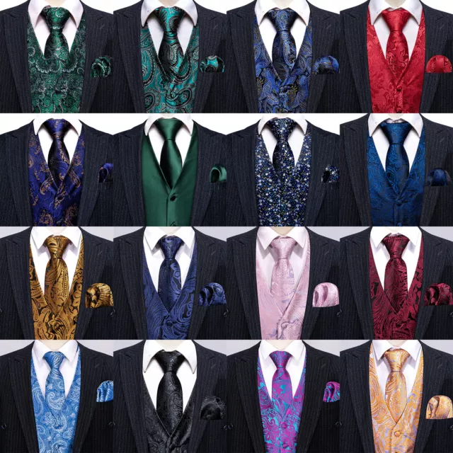 Mens Formal Wedding Waistcoat Paisley Floral Solid Vest Slim Tuxedo Silk Tie Set