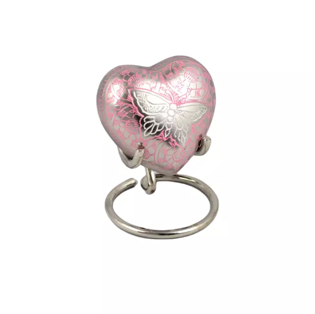 Small Cremation Urn For Ashes Memorial Heart Token Keepsake Urn Pink Butterfly
