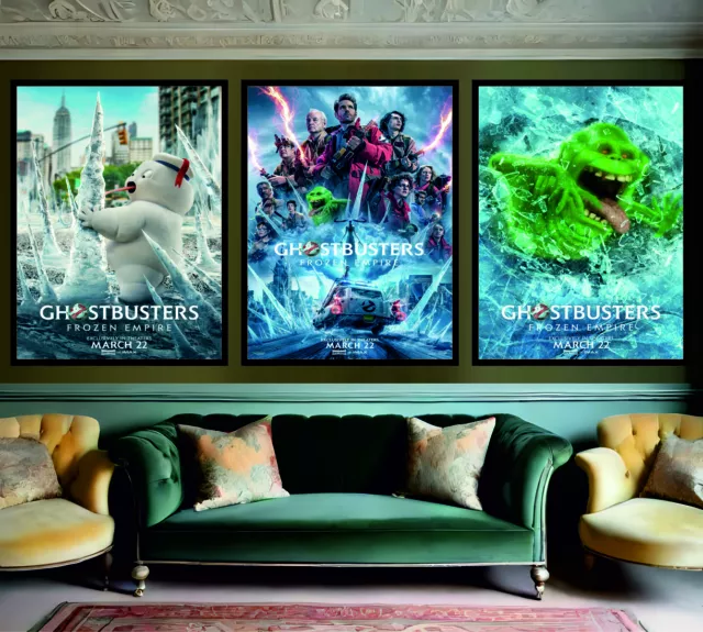 Ghostbusters Frozen Empire Movie Poster Film Triptych Set of 3 Cult Flick