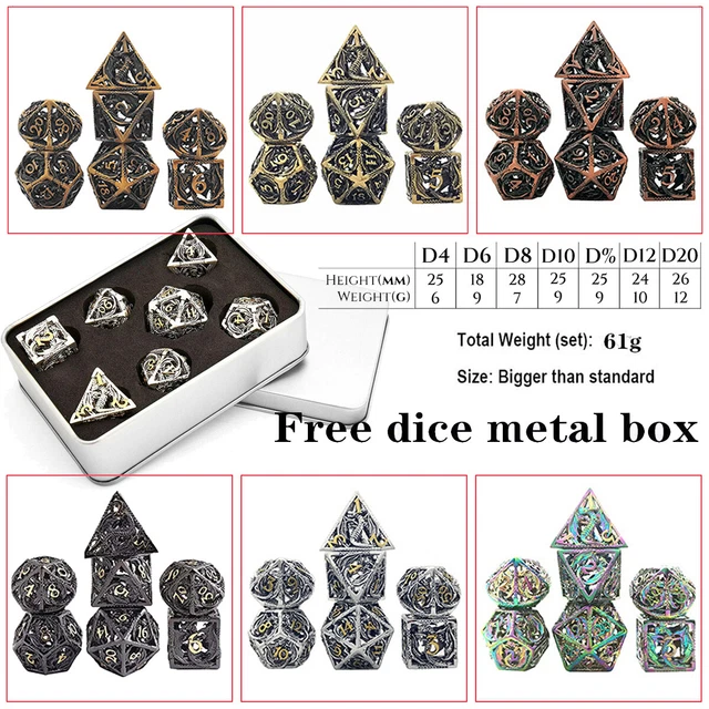 Fantasydice Nightwatch Large Metal Dice Set - 7 Polyhedral Dice With Metal Box For D&D, RPG Tabletop Games - View #10