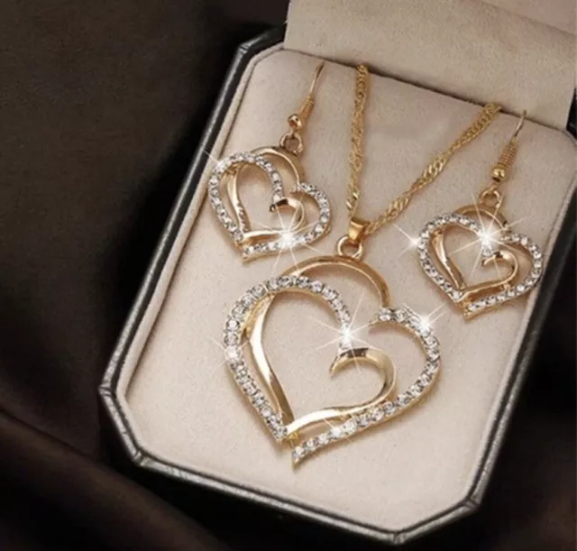 Cubic Zirconia luxury jewellery set - Matching Heart Necklace  And Earrings