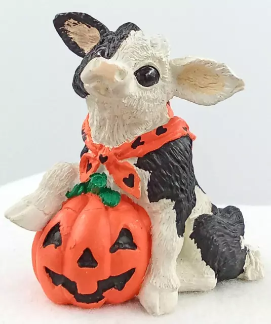 Enesco Kathy Wise Cow Black White Dairy Orange Black Heart Bandana Pumpkin 1994
