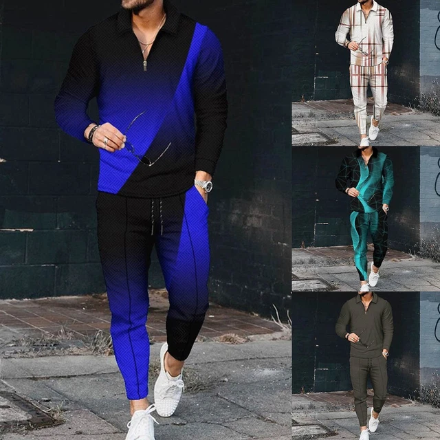 Abiti sportivi da uomo 2 pezzi tuta casual pantaloni maglietta solidi set