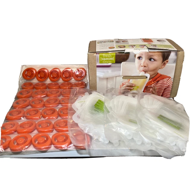 Infantino Fresh Squeezed On-the-Go 30 Pouches & 35 Caps Lids 4 Oz Purée Toddler