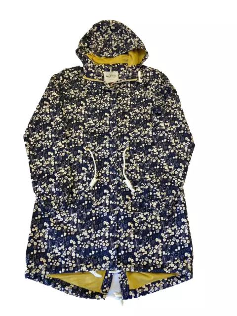 womens weird fish rain coat size 8 long blue yellow floral daisy wind breaker