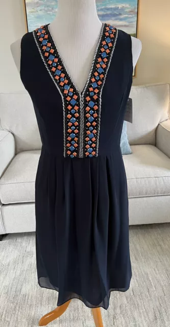 SHOSHANNA Cocktail Dress in Navy Beaded Bodice Size 4 NWT