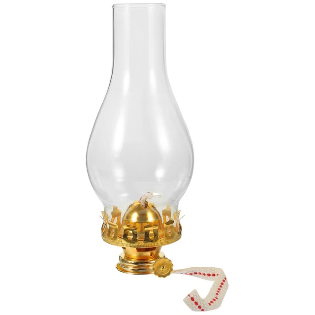 Lampada Ad Olio Antica A Cherosene/paraffina - Ottone E Vetro, Stile Vittoriano, 1900-1919, Originale