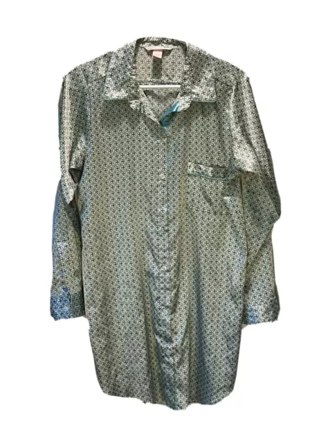 Victoria’s Secret Night Shirt Sz S Silky Long Sleeve Cover Up PJ’s Tiffany Blue