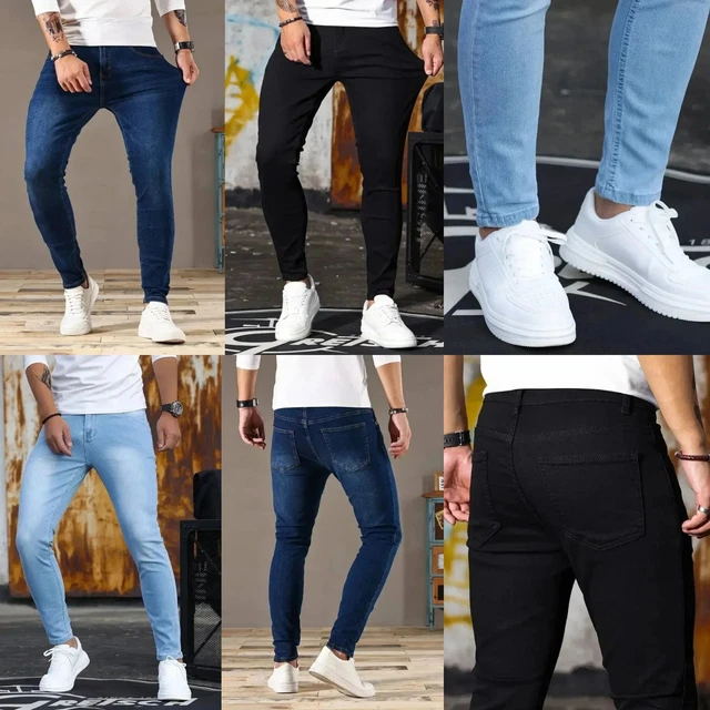 Jeans Uomo Slim Elasticizzati Strappati Con Fori - Blu Denim - Vestibilità Comoda, Taglia 52