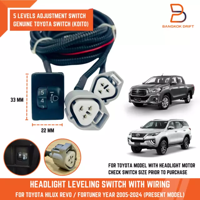 Headlight 5 Leveling Switch Wiring Socket For Toyota Hilux Revo Fortuner Corolla