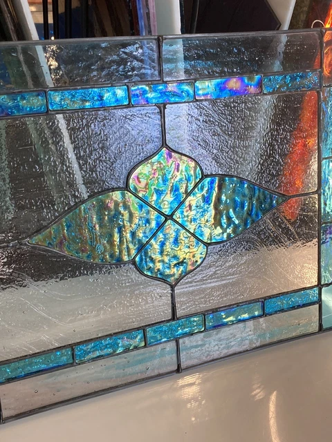 stained glass window hanging Iridescent Blue Traditional Style Handcrafted
