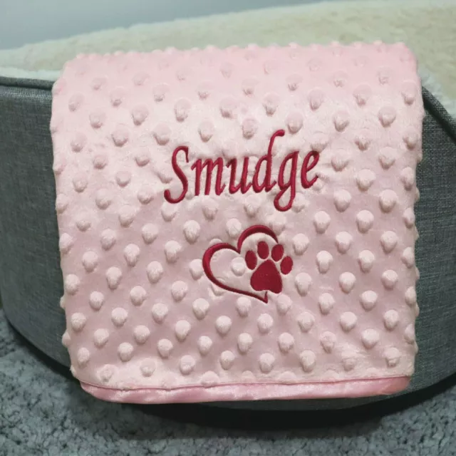 Dog Cat Pet Blanket Pink Bubble Effect Soft Durable Heart Paw Print Personalised