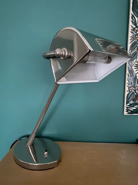 Vintage Style Bankers Chrome Metal Desk Lamp Adjustable Head