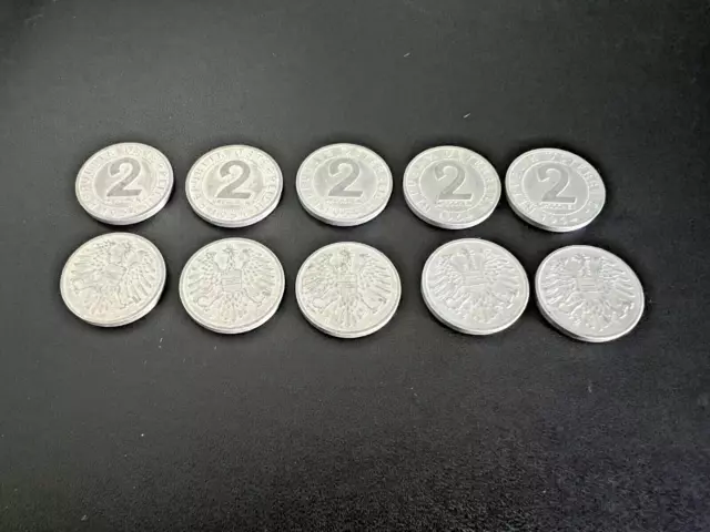 Lot of 10 - 1954 Austria 2 Groschen Coat of Arms 18.02mm coin. Aluminum.