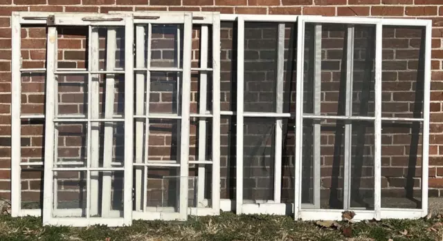 4 Antique Old Wooden Windows w/Screens 54x22 Salvage Reclaimed True Divided Pane