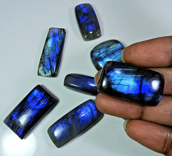 358Cts.Natural Labradorite Blue Flash Octagon Cabochon Gemstone 09Pcs Lot