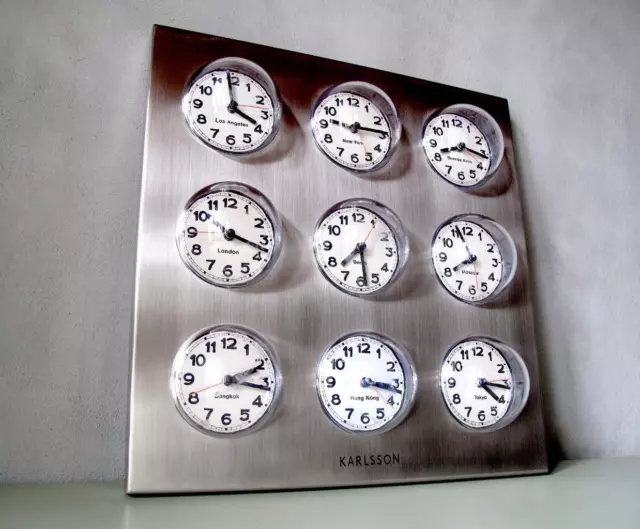 Vintage Karlsson Worldwide Time Large Office Wall Clock. Dimensions 40X40cm.