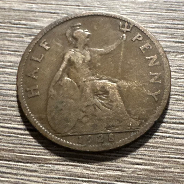 1928 Half Penny Coin King George V British Great Britain 1/2d Halfpenny H35