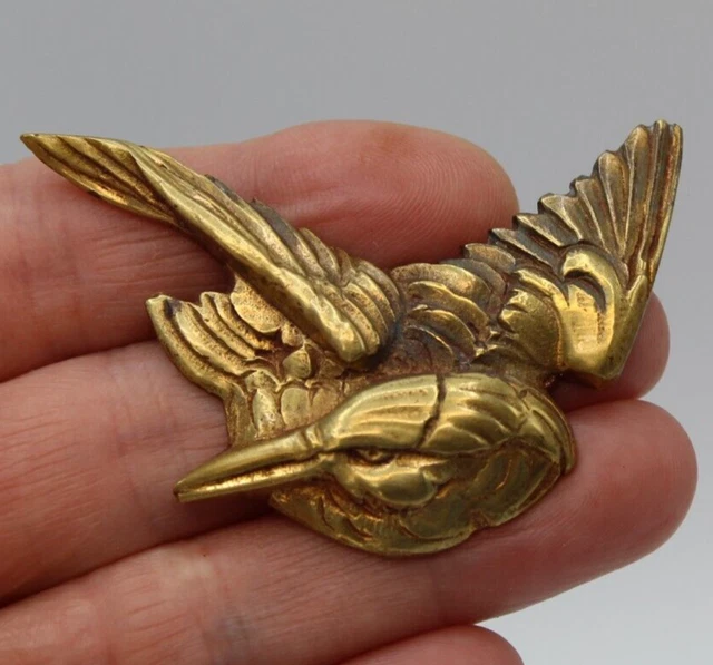 Brocie Ancienne Oiseau En Bronze Doré - Pince - Vintage - État Correct