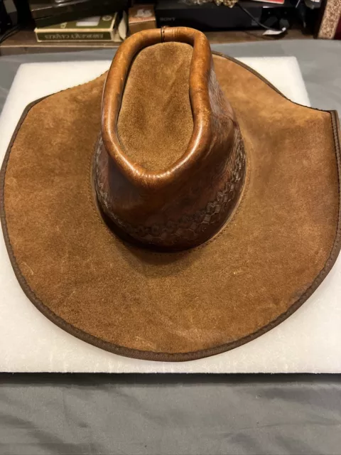 VTG Leather Australian Outback Drifter Duster Cowboy Hat LG Hand Made Mate read