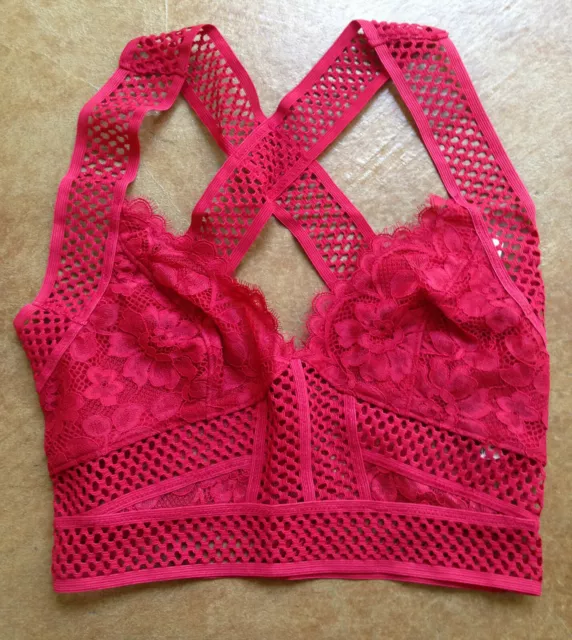 New Free People Women Sitting Pretty Brami Lace Bralette, Red, X-Small