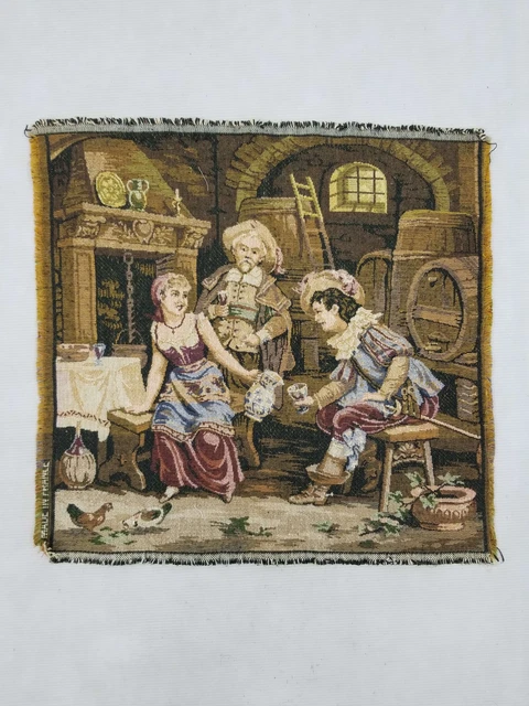 Vintage French Bar Scene Wall Hanging Tapestry 50x49cm