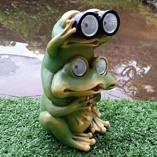 Garden Decor Frog Outdoor Statue – Solar Figurines Funny Cute Animal Sculptures
